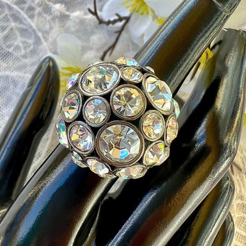 Vintage Fossil Rhinestone Disco Ball Cocktail Ring 7